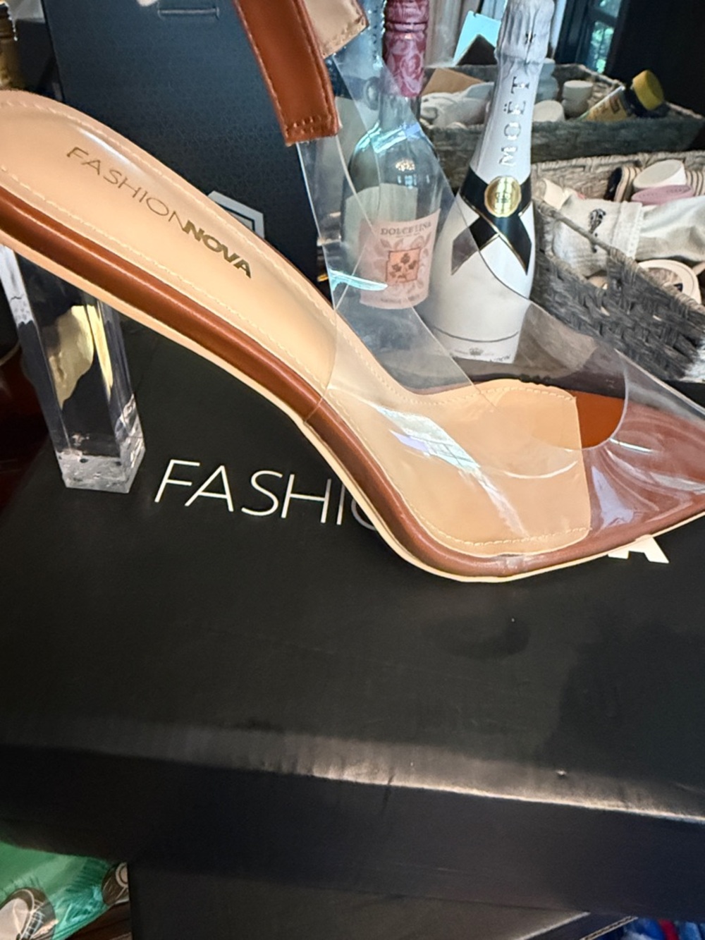 Fashion Nova Clear PVC Slingback Pump with Brown Accents - Picture 5 of 5